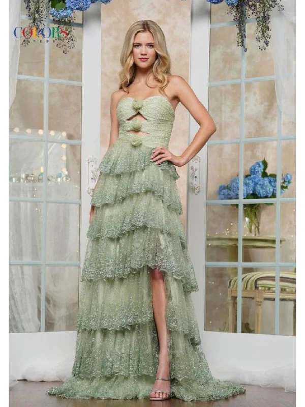Online Only Colors 3620 Long Formal Glitter Ball Gown Ruffle Dress