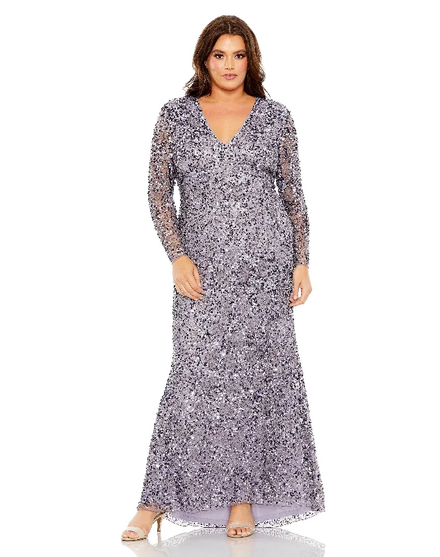 Today's Special Mac Duggal 93865 Long Sleeve Sequin Plus Size Formal Dress