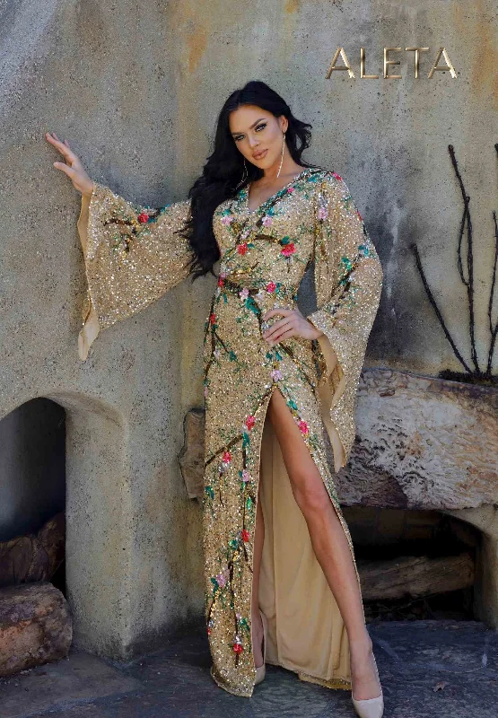 Steals and Deals Aleta 624 Floral Long Sequin Mother of the Bride Formal Dress