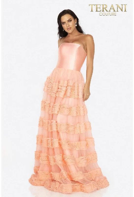 Final Clearance Terani Couture 2012P1402 Long Strapless Prom Dress