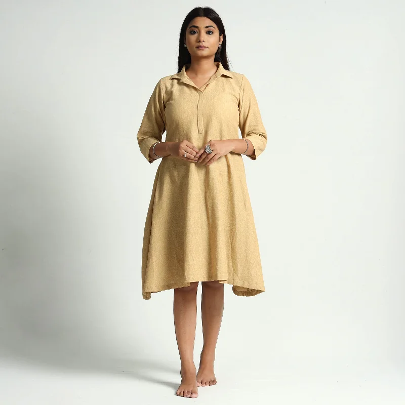 Amazing Deals Beige Plain Handloom Cotton Dress