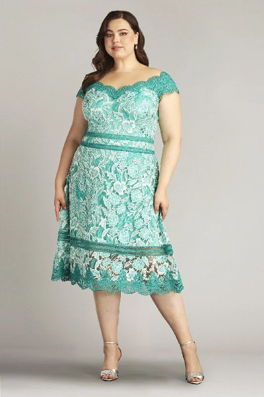 Limited Availability Tadashi Shoji CDP18113MDQ Plus Size Floral Lace Midi Cocktail Dress
