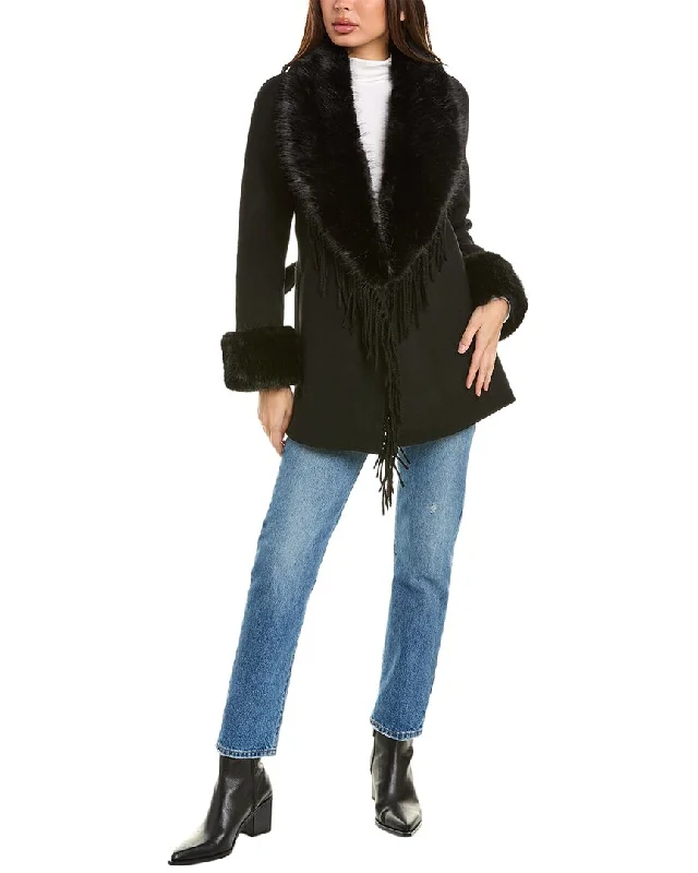 Stella + Lorenzo Fringe Wool-Blend Coat