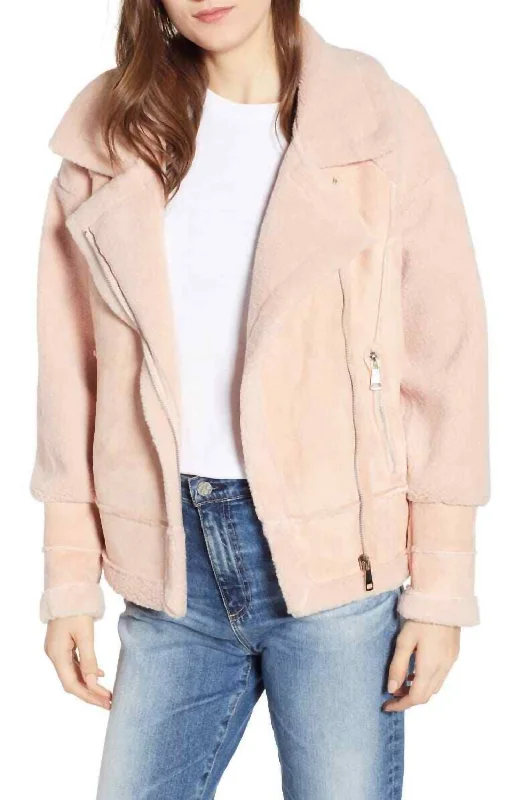 Factory Direct Sale Anne Shearling Biker Jacket In Pink