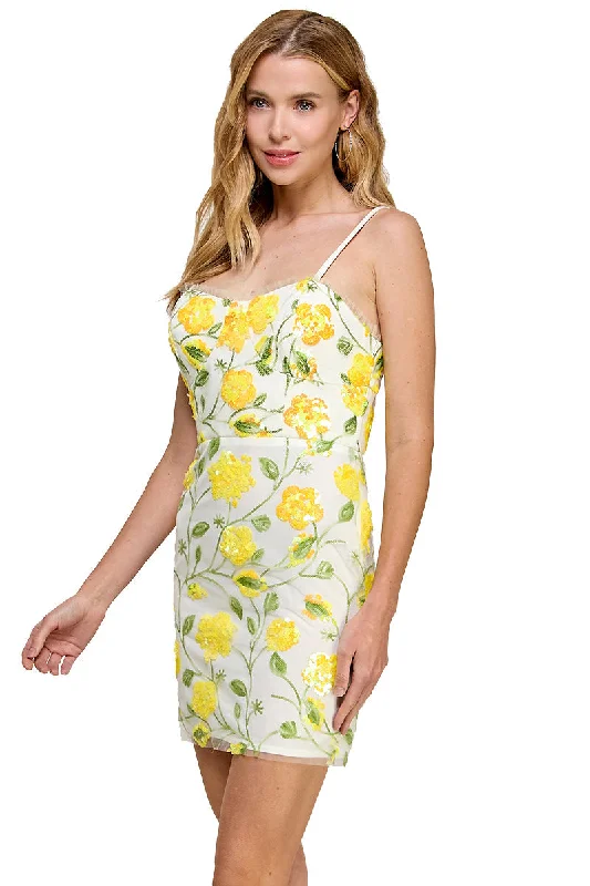 Season Finale Sale Morgan & Co 3084 Short Sequin Floral Print Mini Cocktail Dress