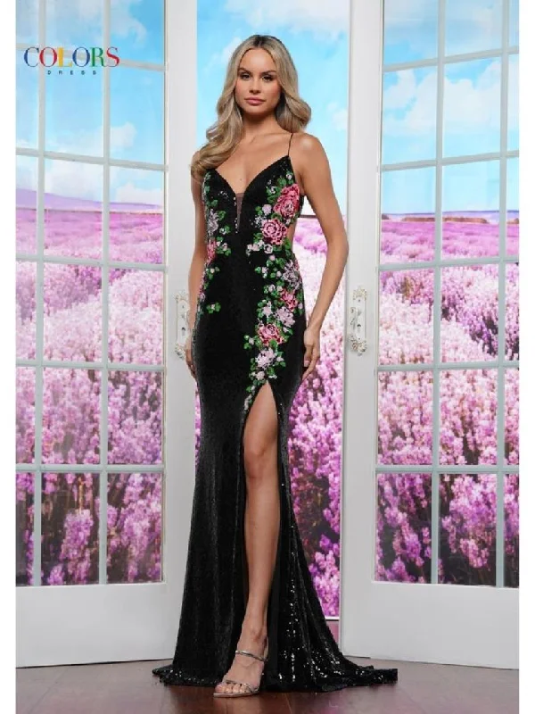 Unmissable Offer Colors 3576 Formal Floral Sequin Long Prom Dress