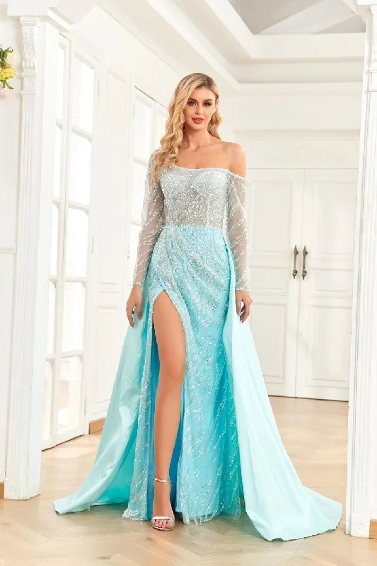 High Couture NR2273 Prom Long One Shoulder Formal Dress Baby Blue