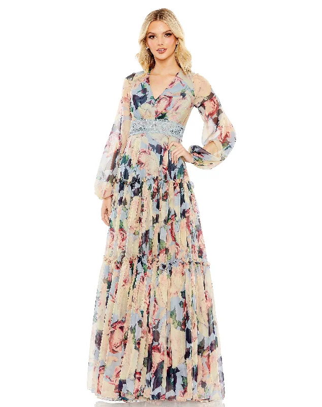Savings Galore Mac Duggal A11401 Long Sleeve Floral A Line Formal Dress
