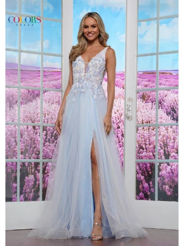 Colors 3499 A Line Long Formal 3D Floral Prom Dress