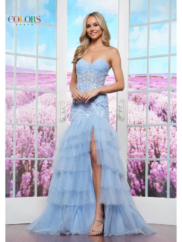 Colors 3471 Long Ruffle Formal Prom Dress