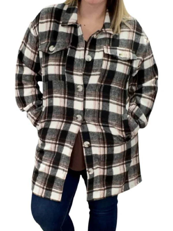 Crazy Deals Plaid Flannel Shirt Coat In Brown