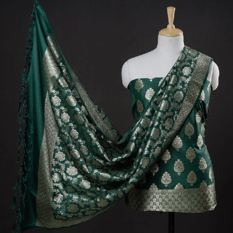 Special Discount Green - 3pc Zari Jaal & Buti Silk Banarasi Dress Material