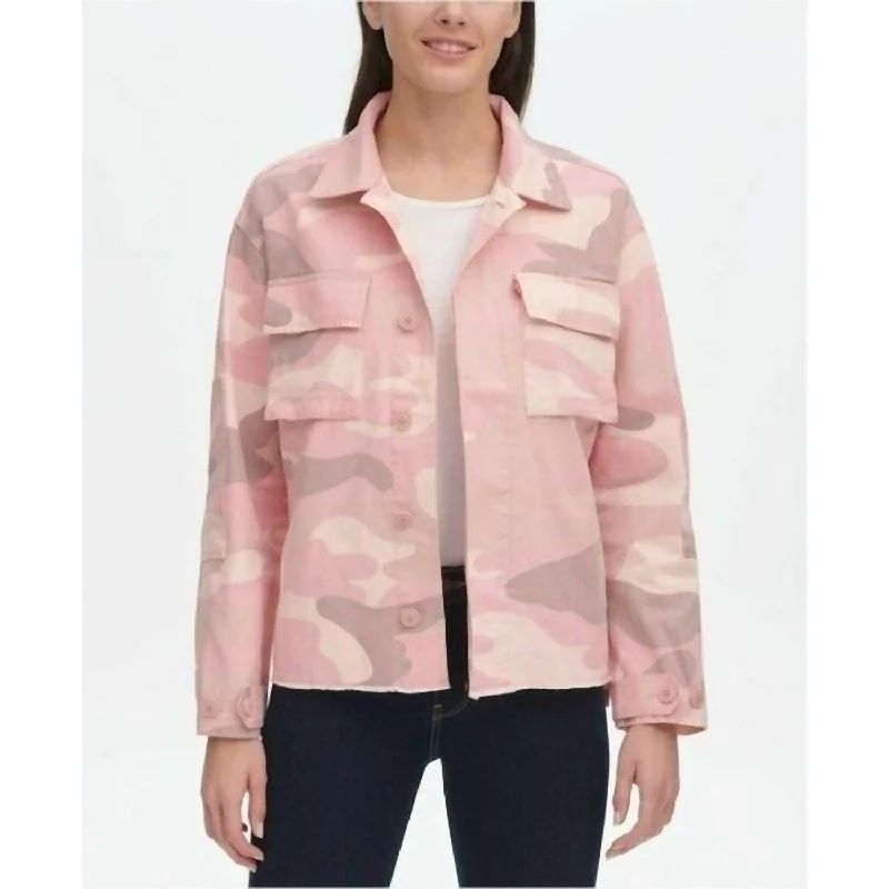 Lowest Prices Two Pocket Camo Print Utility Jacket In Pink