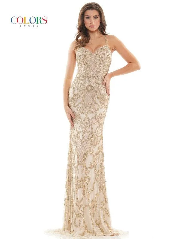 Limited Availability Colors K119 Colors Long Spaghetti Strap Beaded Prom Dress