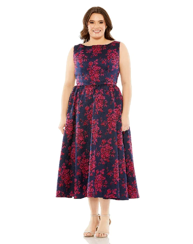 Price Buster Mac Duggal 68557 Plus Size Printed Cocktail A Line Midi Dress