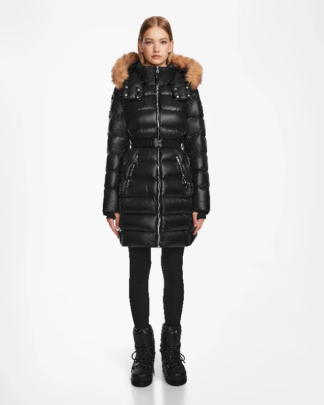 Super Savings LILITH WOMEN'S GLOSSY QUILTED DOWN PUFEFR WITH FAUX FUR