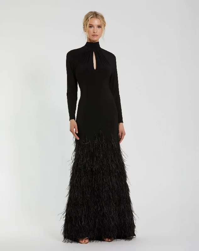 Mega Sale Mac Duggal 11839 Formal Prom Feather Long Sleeve Dress