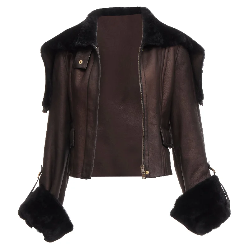 Super Sale Gucci Vintage brown leather aviator bomber jacket