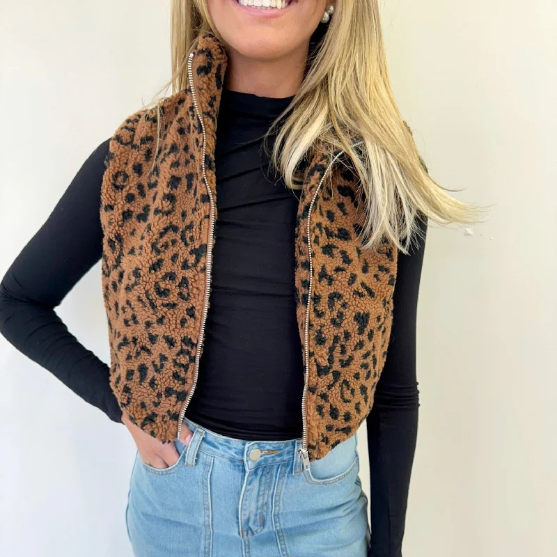 Price Rollback Cheetah Cropped Sherpa Vest