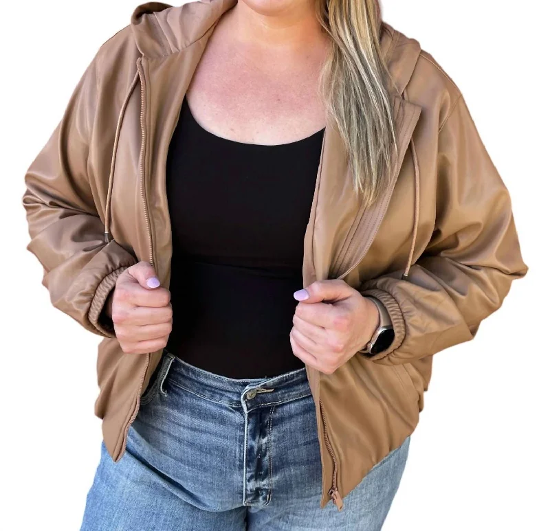 Midnight Sale Faux Leather Jacket In Camel