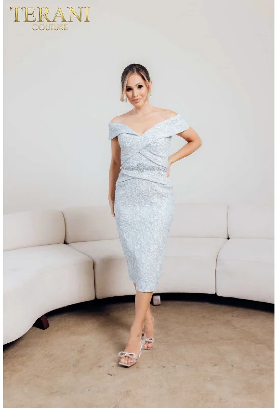 Exclusive Deal Terani Couture 241C2335 Fitted Short Cocktail Midi Length Dress