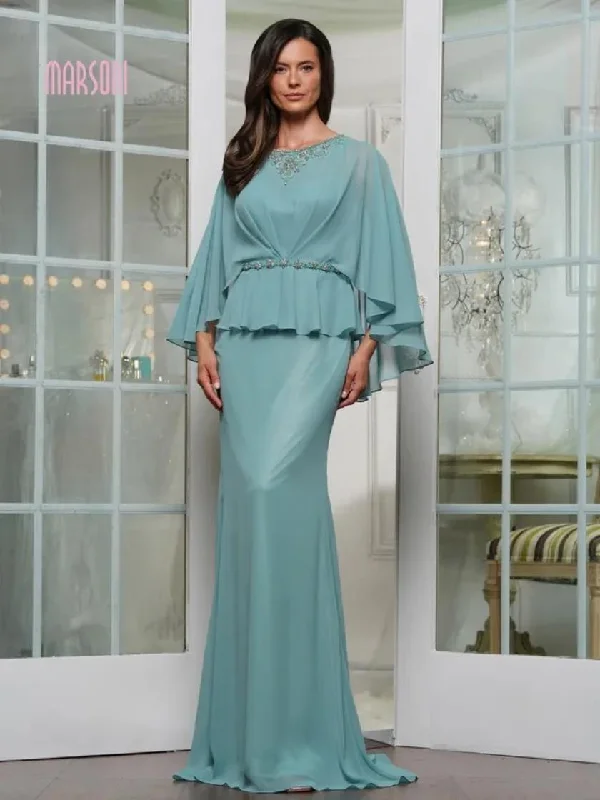 Marsoni MV1338 Long Formal Mother of the Bride Cape Dress