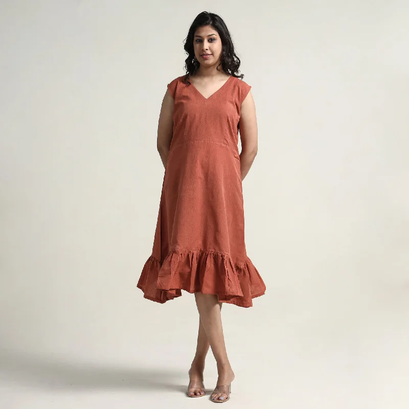Huge Discounts Brown - Plain Handloom Cotton Flare Dress