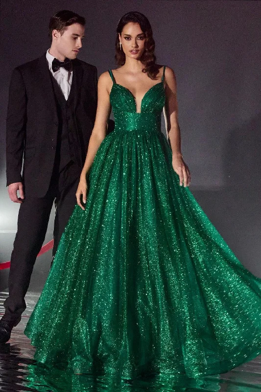 Cinderella Divine 996 Long Layered Glittered Ball Gown Emerald