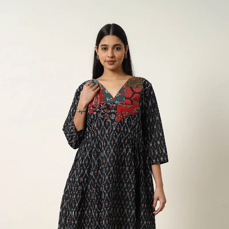 Shop and Save Black - Mercerized Cotton Flared Pochampally Ikat Dress 02