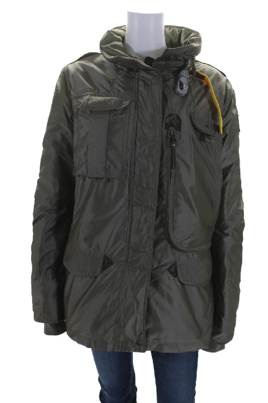 Limited Availability Parajumpers Womens Slim Fit Full Zipper Mock Neck Coat Light Gray