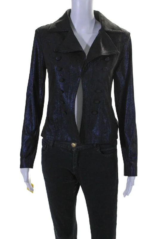 Insight Womens Sparkle Metallic Midnight Blue Long Sleeve Jacket