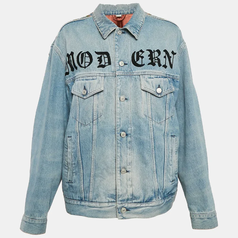 Amazing Deals Gucci Blue Vintage Logo Print Denim Applique Detail Jacket L
