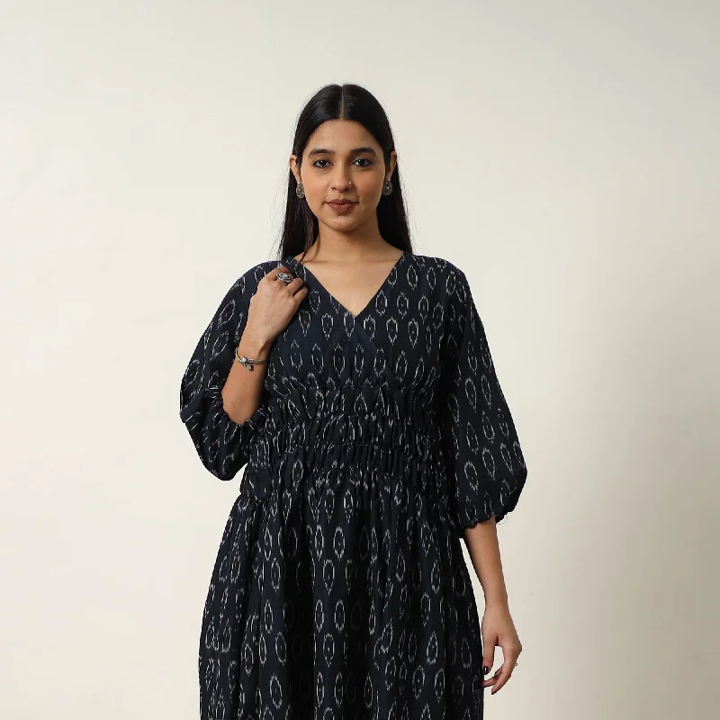 Extra Discounts Black - Mercerized Cotton Flared Pochampally Ikat Dress 09