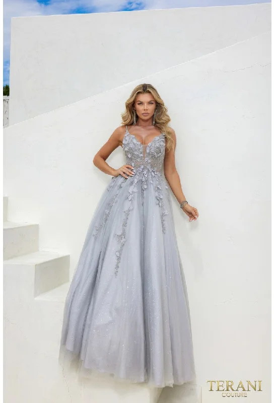 Closeout Sale Terani Couture 241P2281 Long A Line Formal Prom Ball Gown