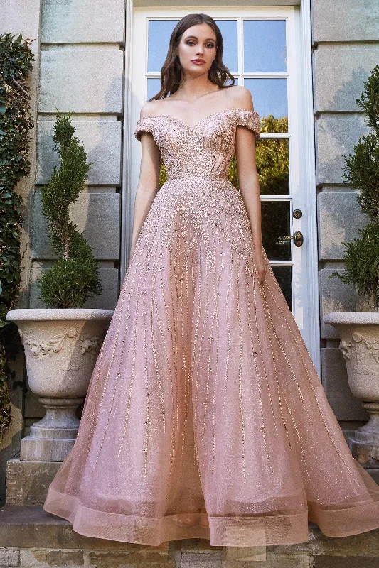 Members Only Cinderella Divine B715 Off Shoulder Long A Line Embellished Prom Dress