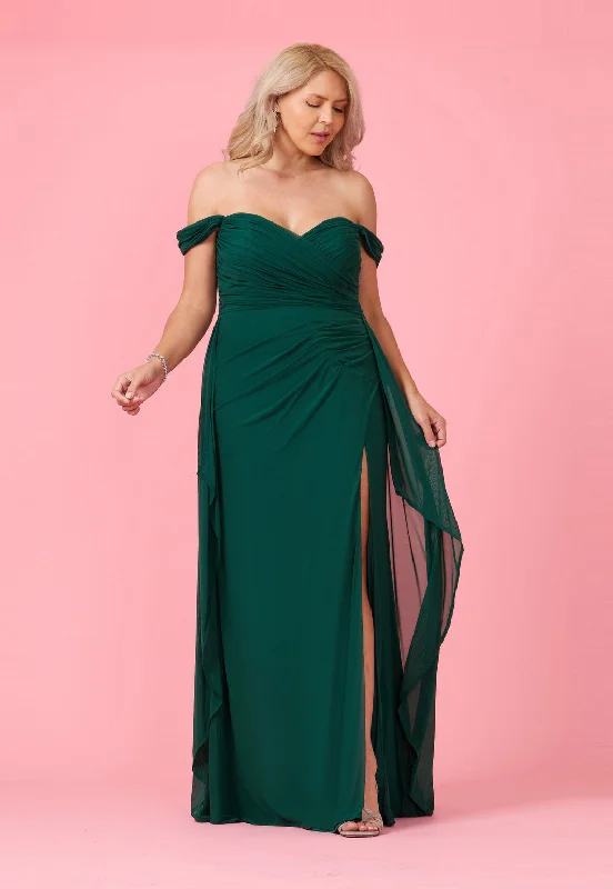 Overstock Off Shoulder Long Formal Evening Dress Emerald