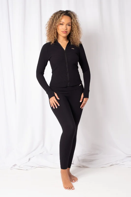 Price Reduction Fitted Zip Through Ribbed Jacket Black