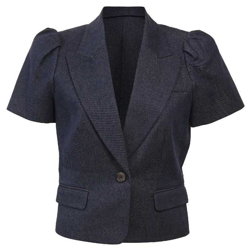Don't Wait Michael Kors Denim Short Sleeve Cropped Blazer in Navy Blue Cotton