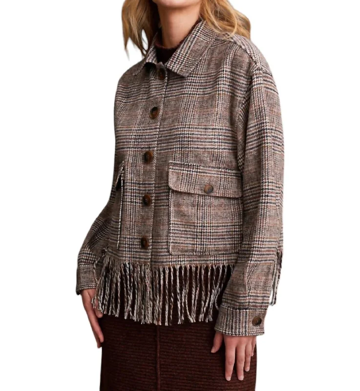 Blowout Deals Crop Fringe Shacket In Brown