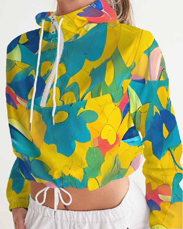 Beautiful yellow and blue hint of red pattern Women's Cropped Windbreaker