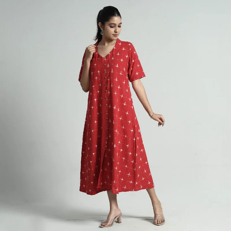 Early Access Red - Pochampally Double Ikat Weave Cotton Dress