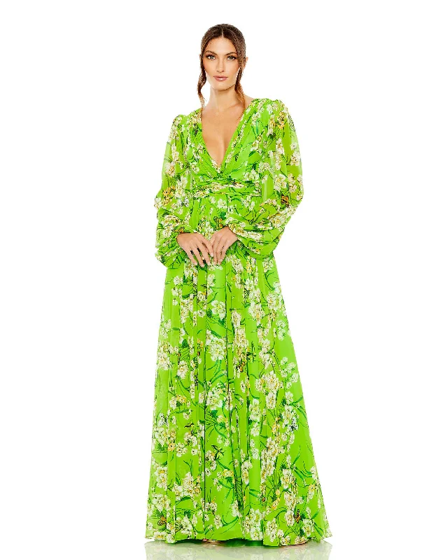 Lowest Price Mac Duggal 56013 Formal Floral Long Sleeve Evening Dress