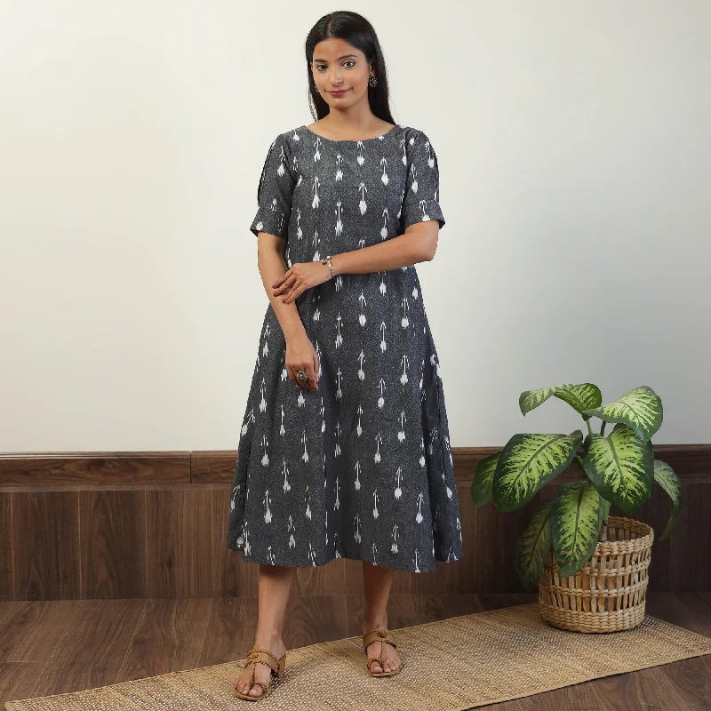 Season Finale Sale Grey - Pochampally Ikat Weave Cotton Dress 05