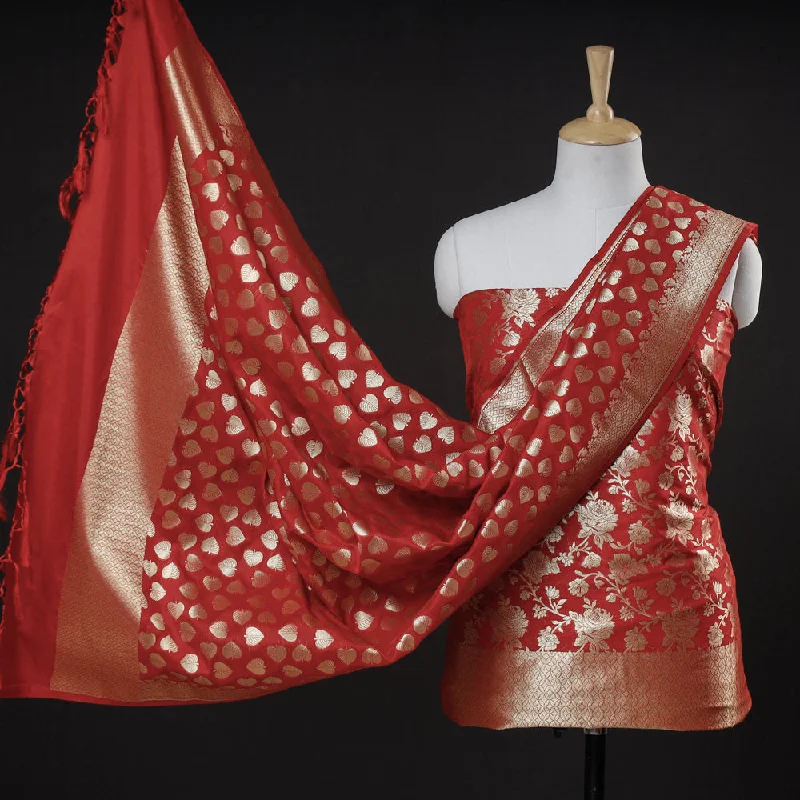 Special Promotion Red - 3pc Zari Jaal & Buti Silk Banarasi Dress Material