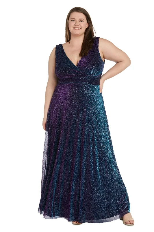 Limited Availability R&M Richards 9836W Plus Size Long Formal Metallic Dress
