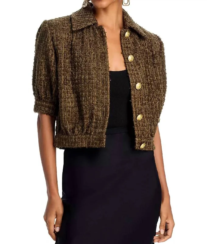 Act Now Cove Cropped Tweed Jacket In Pine
