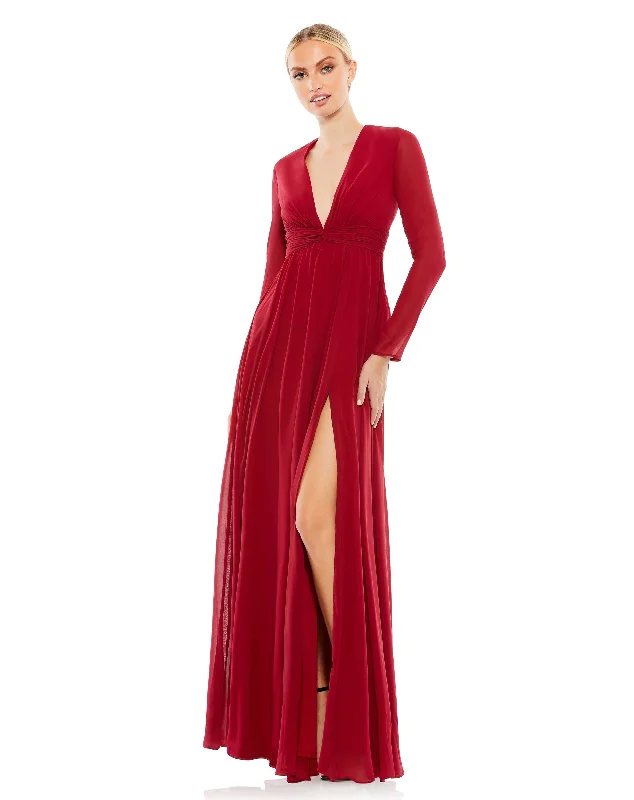Can't Be Beat Mac Duggal 55680 Long Sleeve Formal Slit Dress