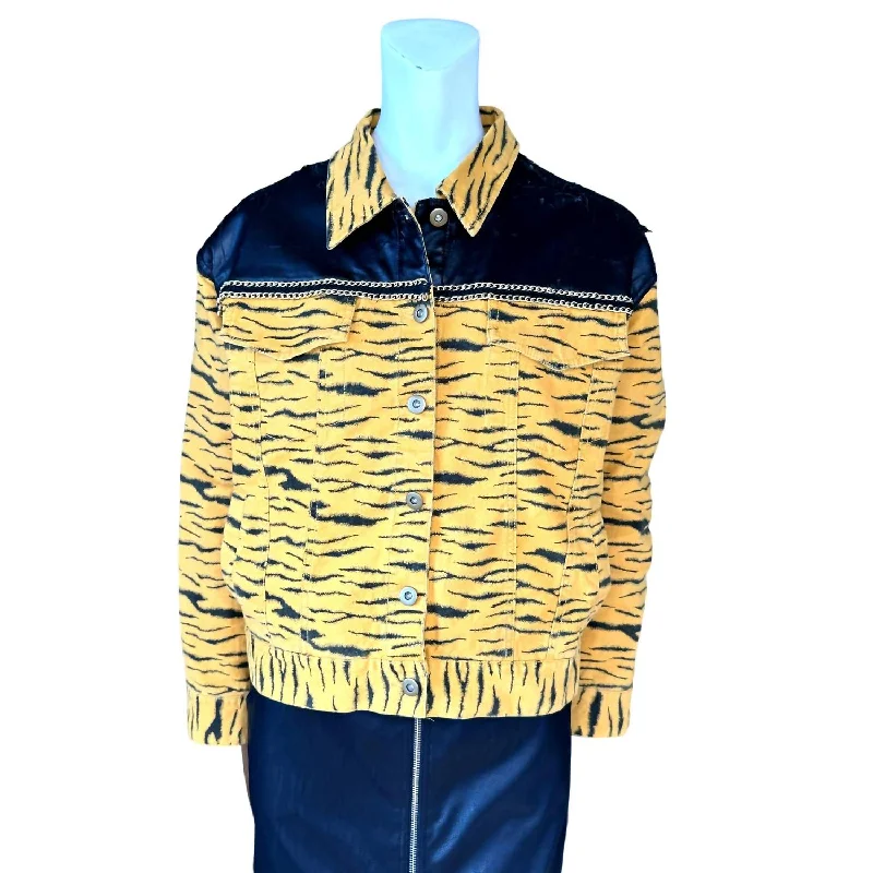 Deal Frenzy Tiger Vintage Style Bomber Jacket In Gold, Black