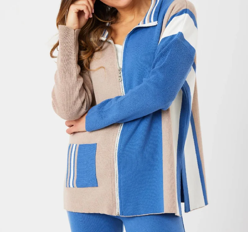 Don't Wait Two Tone Stripe Detail Jacket In Denim/multi