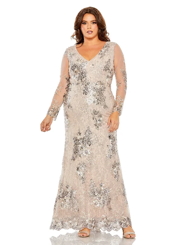 Year-End Sale Mac Duggal 68352 Formal Prom Long Sleeve Plus Size Dress